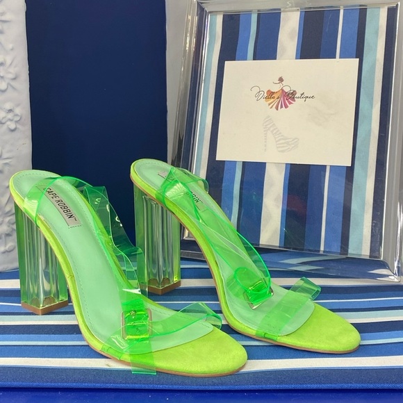 Fashion nova neon green clear transparent ankle strap square heel sandals Sz 10 - Picture 10 of 16